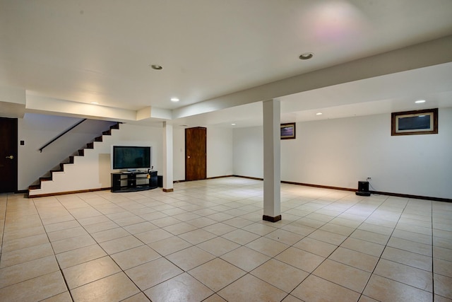 basement with light tile patterned floors