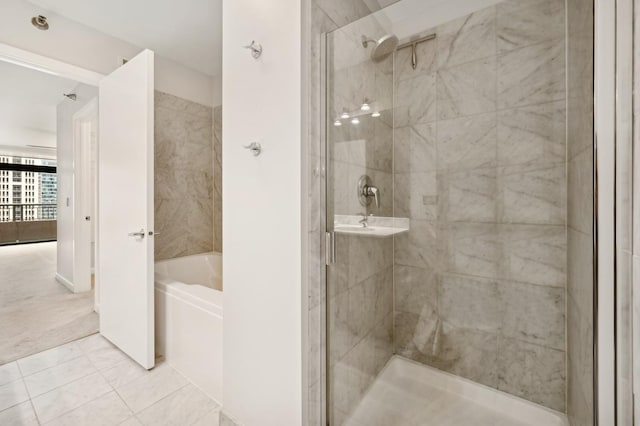 bathroom with plus walk in shower