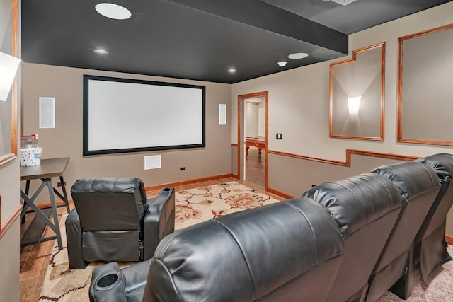 home theater featuring light wood-type flooring