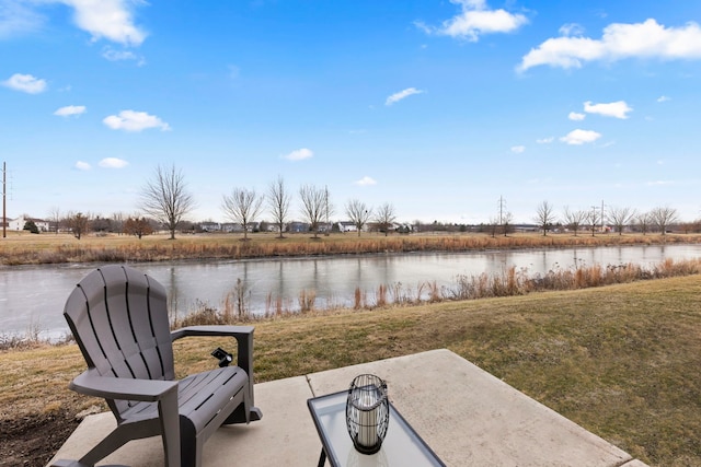 view of patio / terrace featuring a water view