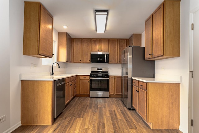 kitchen with sink, dark hardwood / wood-style floors, and appliances with stainless steel finishes