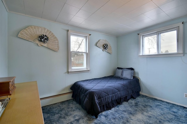 bedroom featuring crown molding and baseboard heating