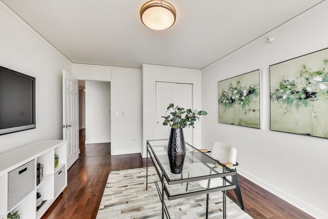 home office featuring hardwood / wood-style floors