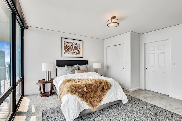 carpeted bedroom featuring a closet