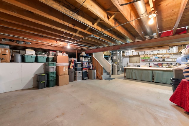 basement featuring heating unit