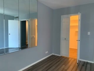 empty room with dark hardwood / wood-style flooring