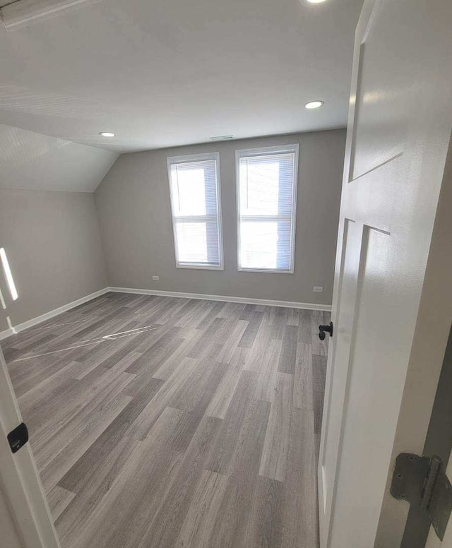 additional living space featuring wood-type flooring and lofted ceiling