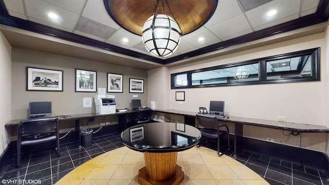 10 E Ontario St Unit 4308, Chicago, IL 60611 - office featuring tile patterned floors, built in study area, recessed lighting, and crown molding