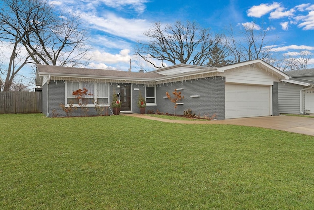 single story home with a garage and a front yard