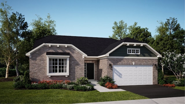 view of front of property with a garage and a front yard