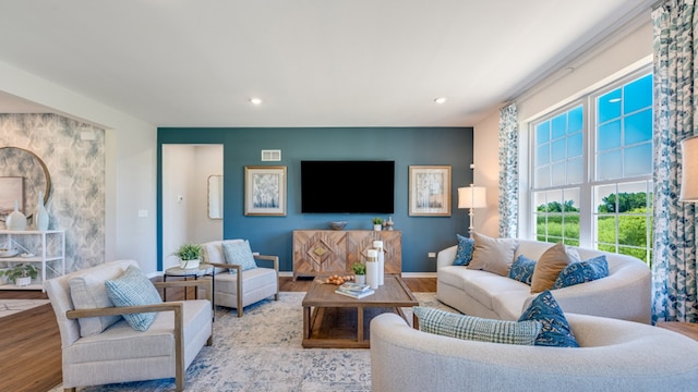 living room featuring light hardwood / wood-style flooring