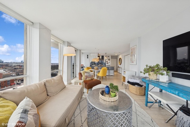 living room featuring light wood-type flooring