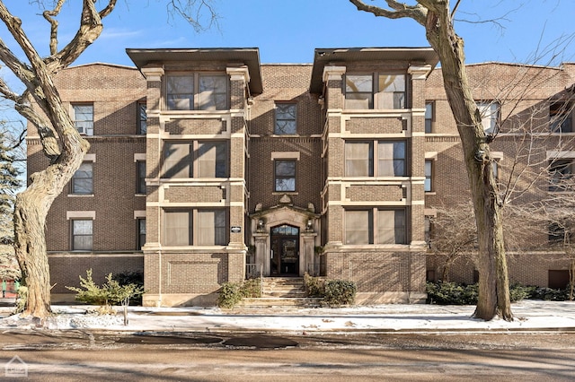 view of snow covered building