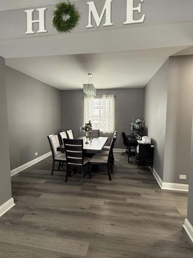 dining area featuring dark wood-type flooring