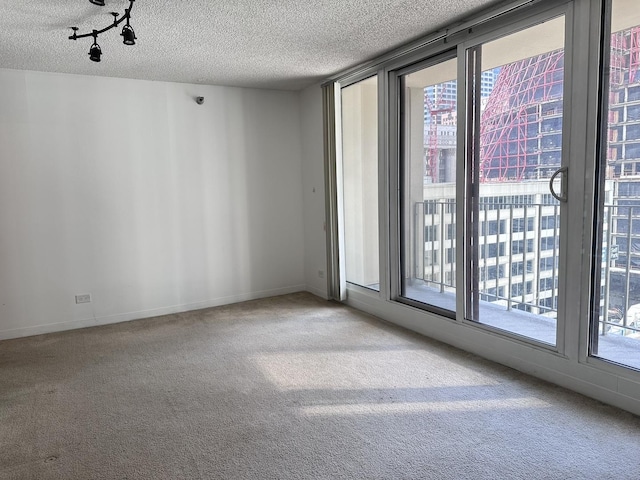 carpeted spare room featuring baseboards and a textured ceiling