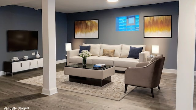 living room with hardwood / wood-style floors