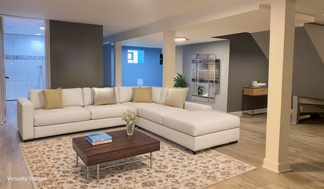 living room featuring light wood-type flooring