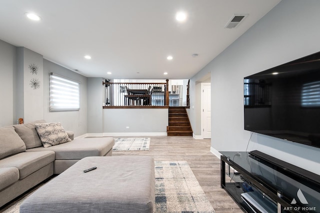 living room featuring light wood-type flooring