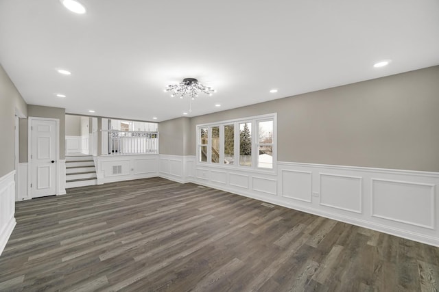 interior space with dark hardwood / wood-style flooring