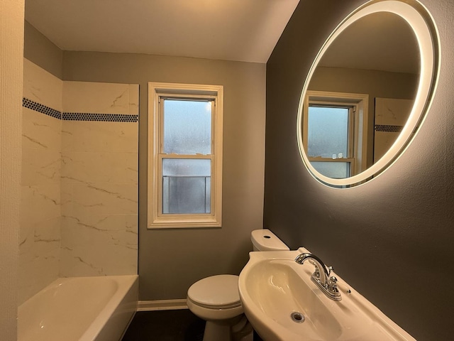 full bathroom featuring shower / tub combination, toilet, and sink