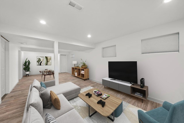 living room featuring light hardwood / wood-style floors