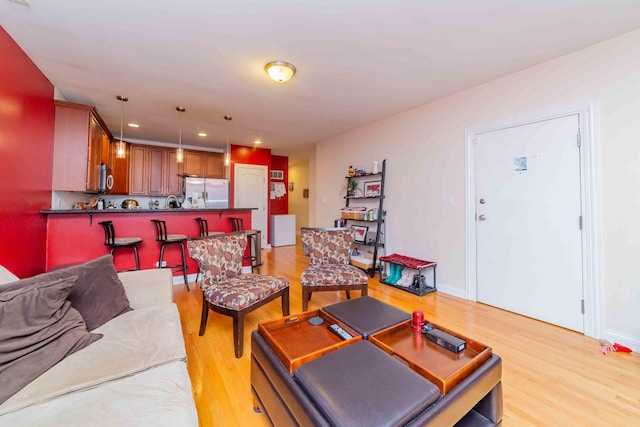 living room with light hardwood / wood-style flooring