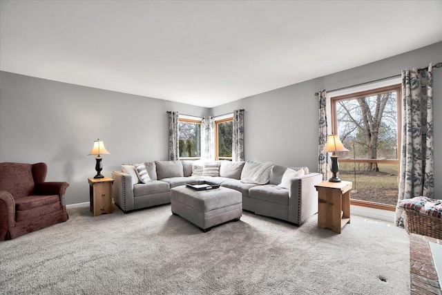 carpeted living room featuring a wealth of natural light