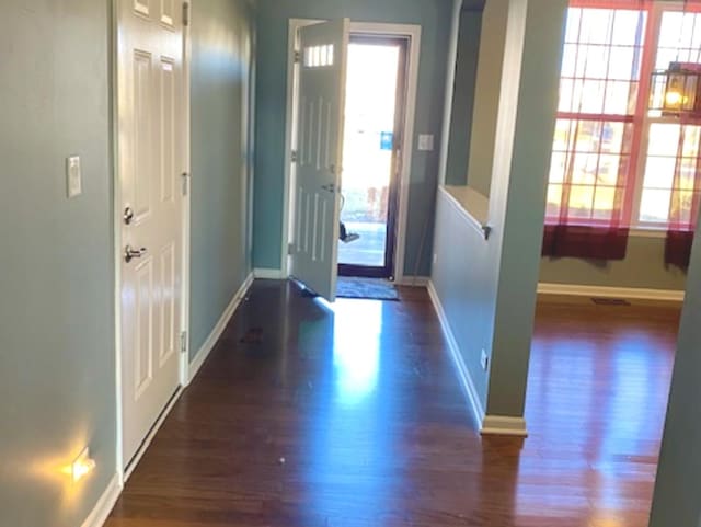 doorway featuring dark hardwood / wood-style floors