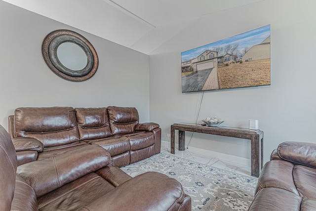 living room with lofted ceiling