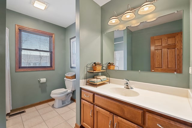 bathroom featuring tile patterned flooring, vanity, and toilet