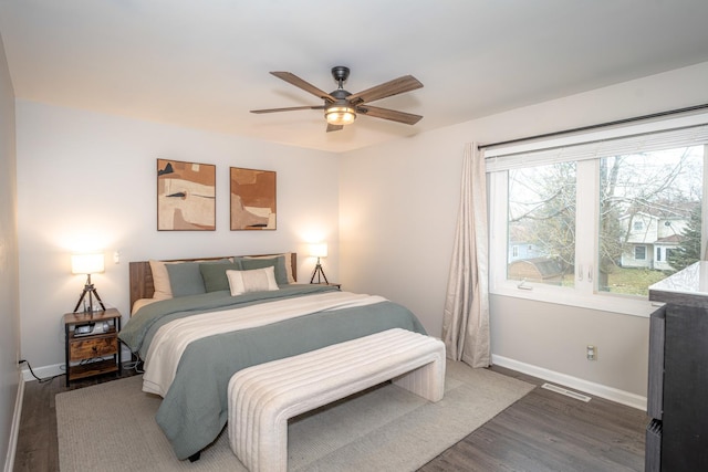 bedroom featuring ceiling fan and hardwood / wood-style floors