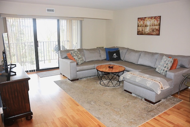 living room with hardwood / wood-style floors