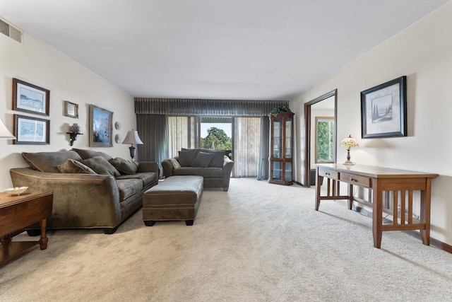 living room with light carpet