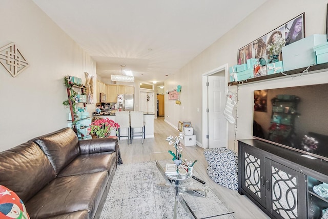 living room with light hardwood / wood-style flooring