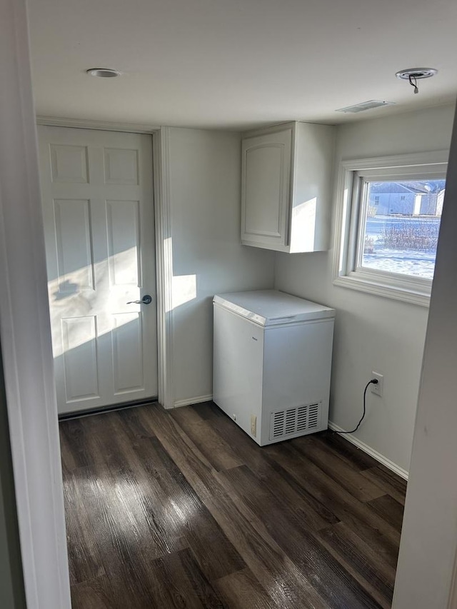 clothes washing area featuring dark hardwood / wood-style flooring