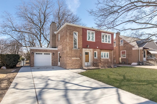 view of front of home featuring a garage and a front lawn