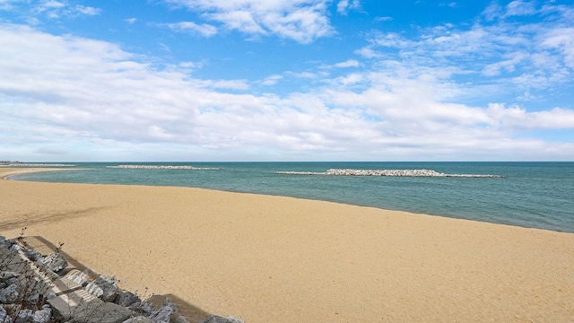 view of water feature with a view of the beach