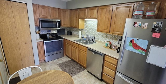 kitchen featuring tasteful backsplash, appliances with stainless steel finishes, and sink