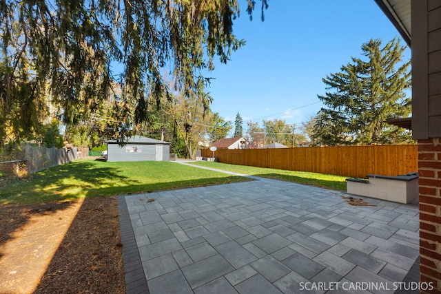 view of patio featuring an outdoor structure