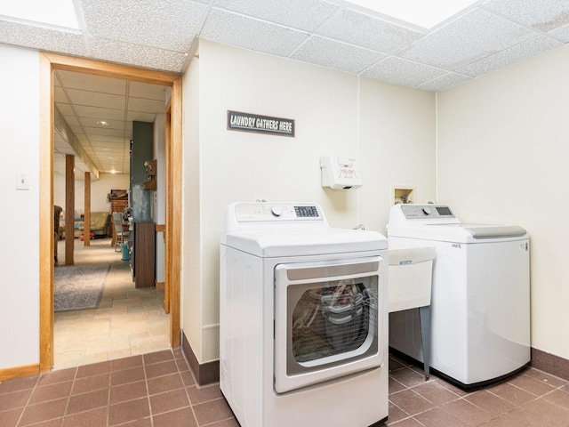 37W751 Orchard Ln, Elgin, IL 60124 - clothes washing area with laundry area, washing machine and dryer, baseboards, and tile patterned floors