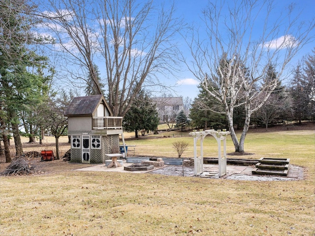 37W751 Orchard Ln, Elgin, IL 60124 - view of yard with an outdoor fire pit and a wooden deck