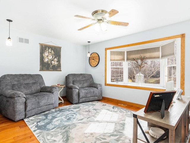 37W751 Orchard Ln, Elgin, IL 60124 - living room featuring ceiling fan, wood finished floors, and visible vents