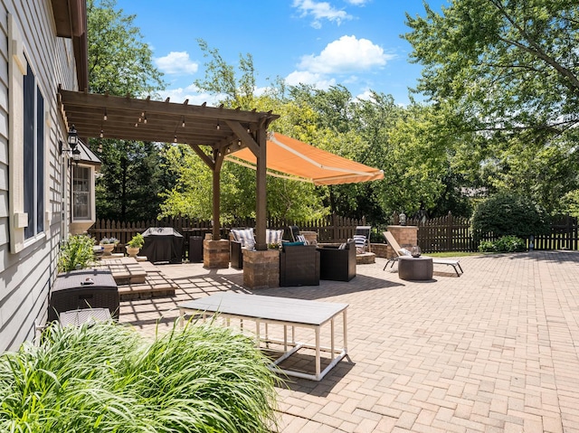 37W751 Orchard Ln, Elgin, IL 60124 - fenced backyard with a patio, a pergola, and outdoor dining space