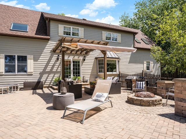 37W751 Orchard Ln, Elgin, IL 60124 - view of patio with a pergola and an outdoor living space with a fire pit