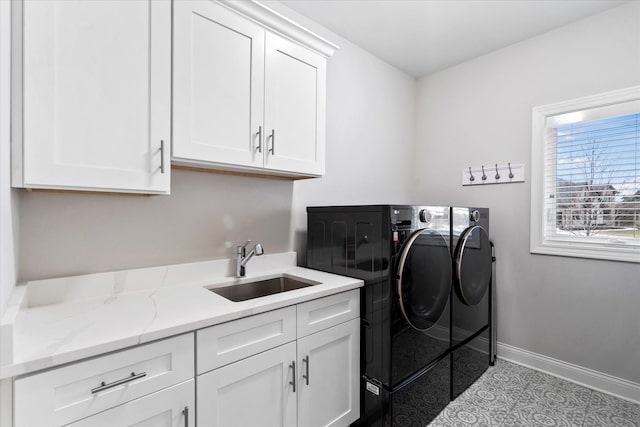 laundry room featuring cabinets, sink, and washing machine and dryer