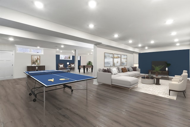 game room with hardwood / wood-style flooring