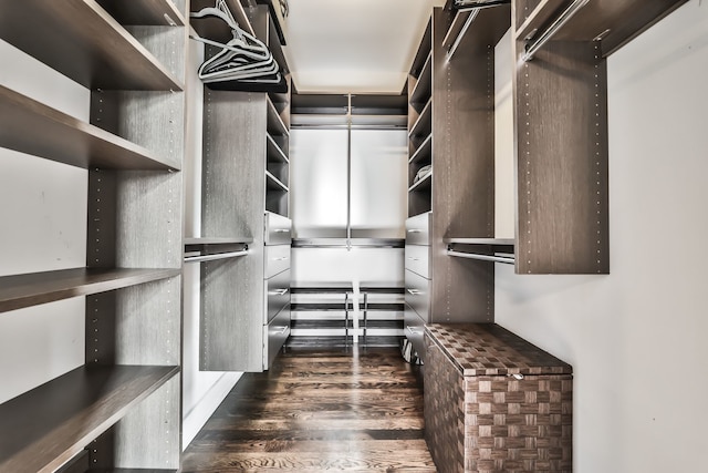 walk in closet featuring dark hardwood / wood-style flooring