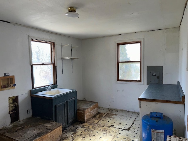 bathroom featuring plenty of natural light, sink, and electric panel