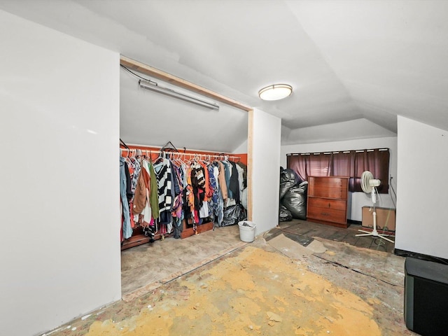 walk in closet with lofted ceiling