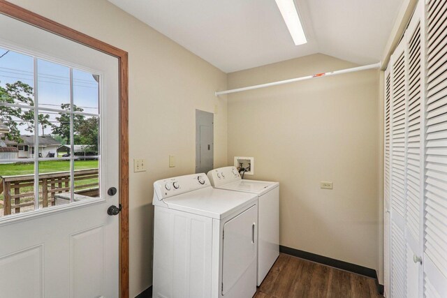 4204 E Dr, Wonder Lake, IL 60097 - washroom with washer and dryer, dark wood-style floors, and electric panel